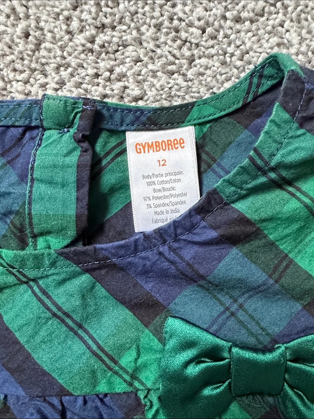 Gymboree Green & Navy Plaid Long-Sleeve Ruffle Top with Bow